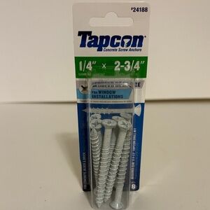 White Tapcon Concrete Screw Anchors 1/4”x2-3/4”